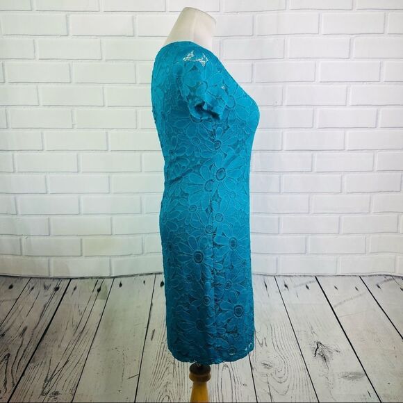 Tiana B. Turquoise Lace Sheath Cap Sleeve Dress - Size Small - Picture 5 of 16